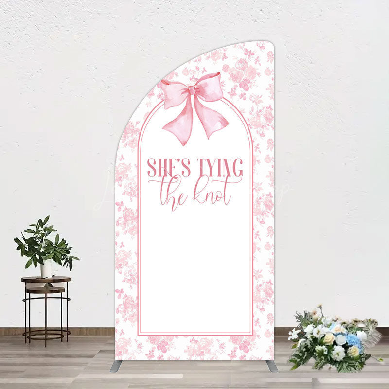 Lofaris Pink Bow Shes Tying The Knot Bridal Shower Half Moon Arch Backdrop