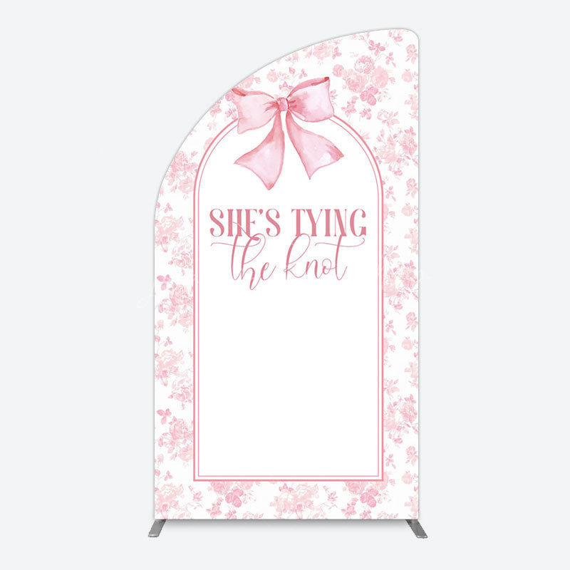Lofaris Pink Bow Shes Tying The Knot Bridal Shower Half Moon Arch Backdrop
