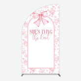 Lofaris Pink Bow Shes Tying The Knot Bridal Shower Half Moon Arch Backdrop