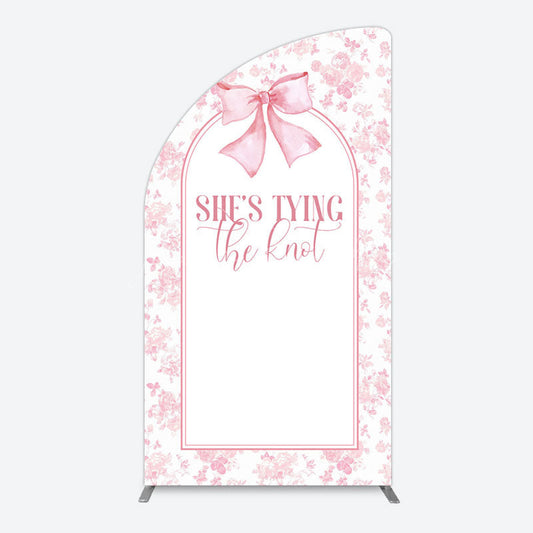 Lofaris Pink Bow Shes Tying The Knot Bridal Shower Half Moon Arch Backdrop