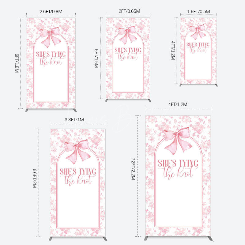 Lofaris Pink Bow Shes Tying The Knot Bridal Shower Rectangle Backdrop