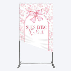 Lofaris Pink Bow Shes Tying The Knot Bridal Shower Rectangle Backdrop