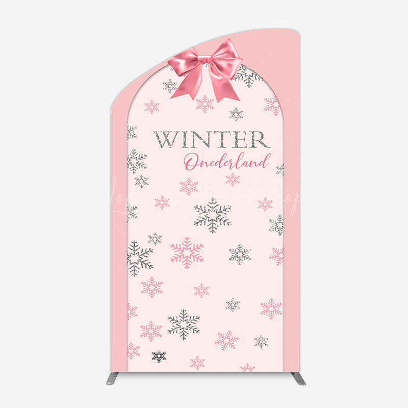 Lofaris Pink Bow Tie Snowflake Winter Onderland Arch Backdrop