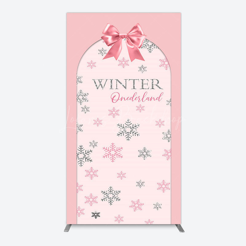 Lofaris Pink Bow Tie Snowflake Winter Onderland Arch Backdrop