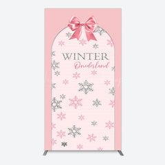 Lofaris Pink Bow Tie Snowflake Winter Onderland Arch Backdrop