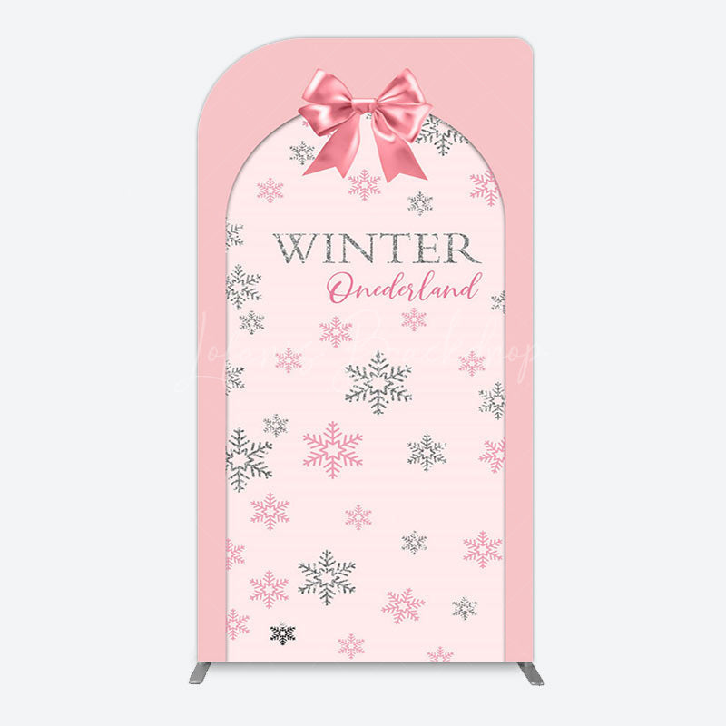 Lofaris Pink Bow Tie Snowflake Winter Onderland Arch Backdrop