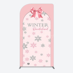 Lofaris Pink Bow Tie Snowflake Winter Onderland Arch Backdrop