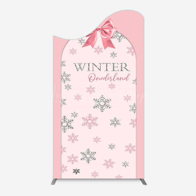 Lofaris Pink Bow Tie Snowflake Winter Onderland Arch Backdrop