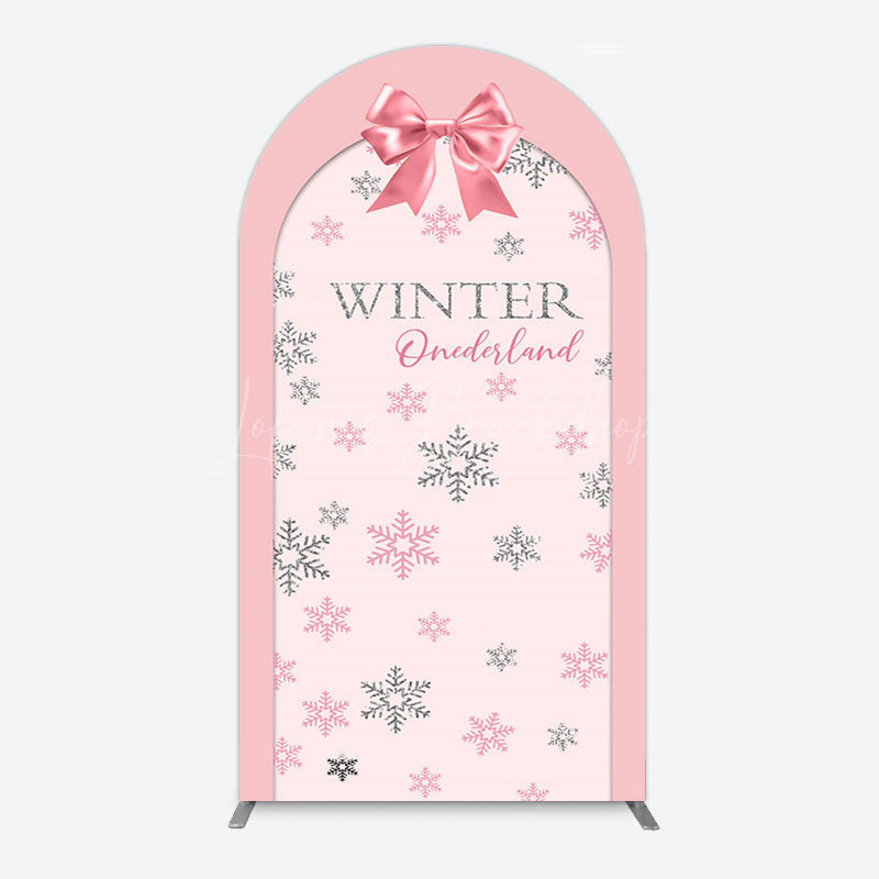 Lofaris Pink Bow Tie Snowflake Winter Onderland Arch Backdrop