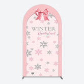 Lofaris Pink Bow Tie Snowflake Winter Onderland Arch Backdrop