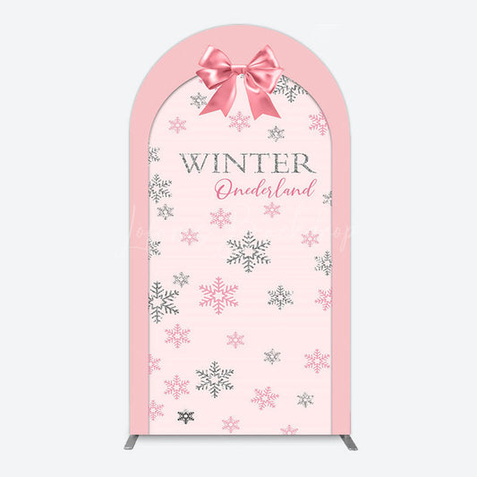 Lofaris Pink Bow Tie Snowflake Winter Onderland Arch Backdrop