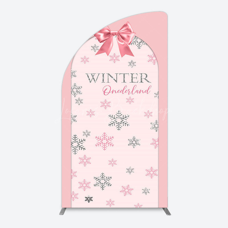 Lofaris Pink Bow Tie Snowflake Winter Onderland Arch Backdrop