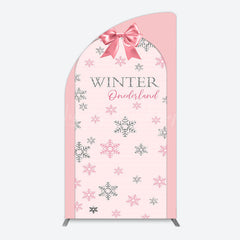 Lofaris Pink Bow Tie Snowflake Winter Onderland Arch Backdrop