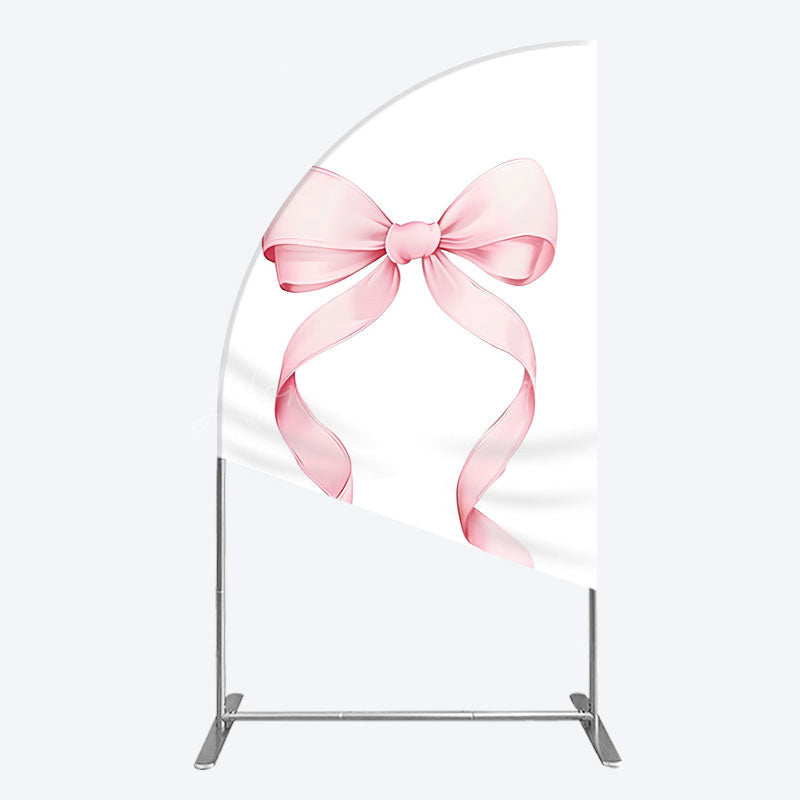 Lofaris Pink Bow White Birthday Party Half Moon Arch Backdrop