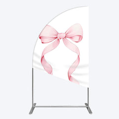 Lofaris Pink Bow White Birthday Party Half Moon Arch Backdrop