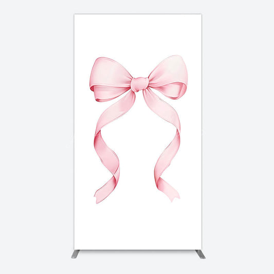 Lofaris Pink Bow White Birthday Party Rectangle Backdrop