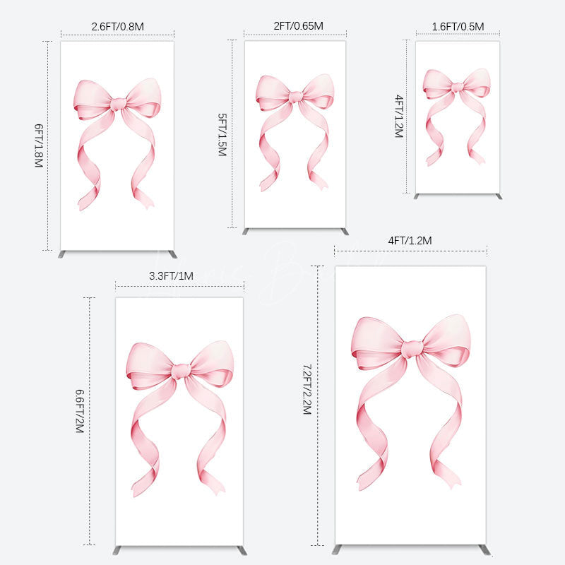 Lofaris Pink Bow White Birthday Party Rectangle Backdrop