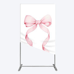 Lofaris Pink Bow White Birthday Party Rectangle Backdrop