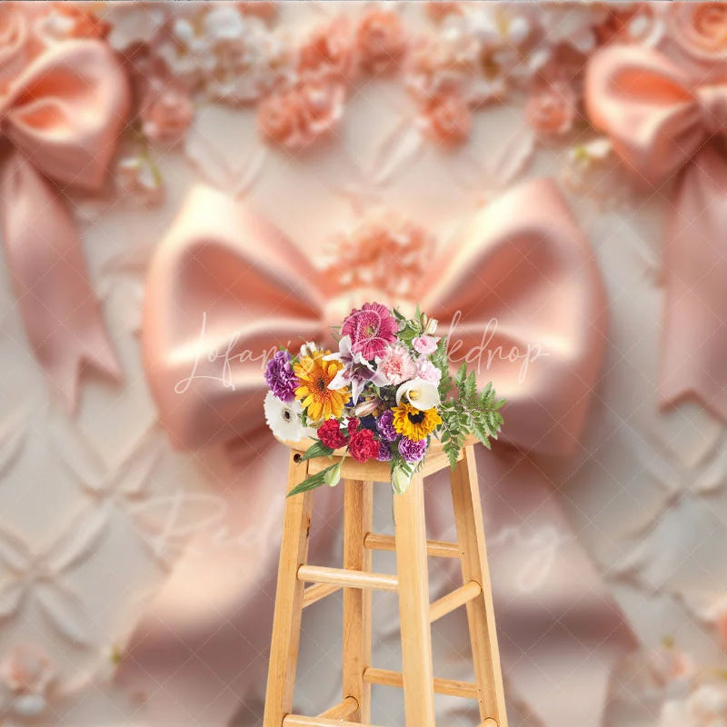 Lofaris Pink Bows Fine Art Backdrop Pastel Ribbon Floral Texture Background Newborn Girl Photography Prop