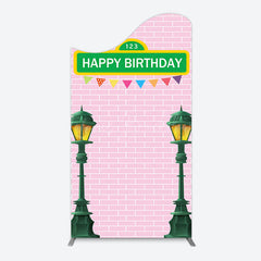 Lofaris Pink Brick Wall Old Lamp Happy Birthday Arch Backdrop