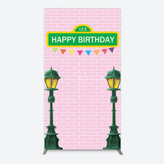 Lofaris Pink Brick Wall Old Lamp Happy Birthday Arch Backdrop