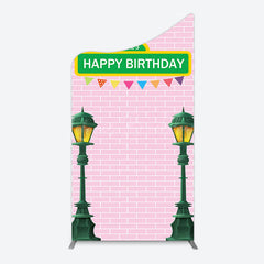 Lofaris Pink Brick Wall Old Lamp Happy Birthday Arch Backdrop