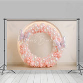 Lofaris Pink Butterfly Balloon Wreath Photography Backdrop Iridescent Balloons for First Birthday Girl’s Cake Smash Decor