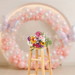 Lofaris Pink Butterfly Balloon Wreath Photography Backdrop Iridescent Balloons for First Birthday Girl’s Cake Smash Decor