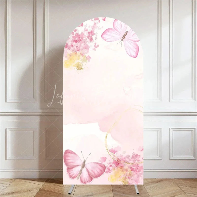 Lofaris Pink Butterfly Floral Arch Cover Girls Birthday Backdrop with Blossoms Spring Garden Party Photo Decor