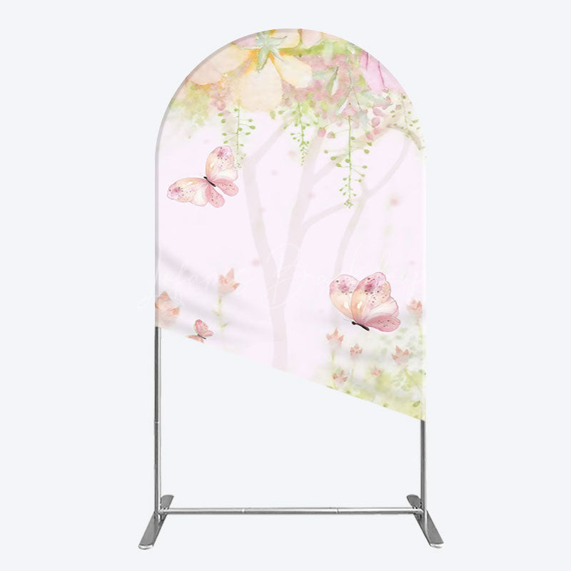 Lofaris Pink Butterfly Spring Cartoon Birthday Arch Backdrop
