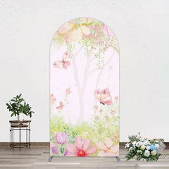 Lofaris Pink Butterfly Spring Cartoon Birthday Arch Backdrop
