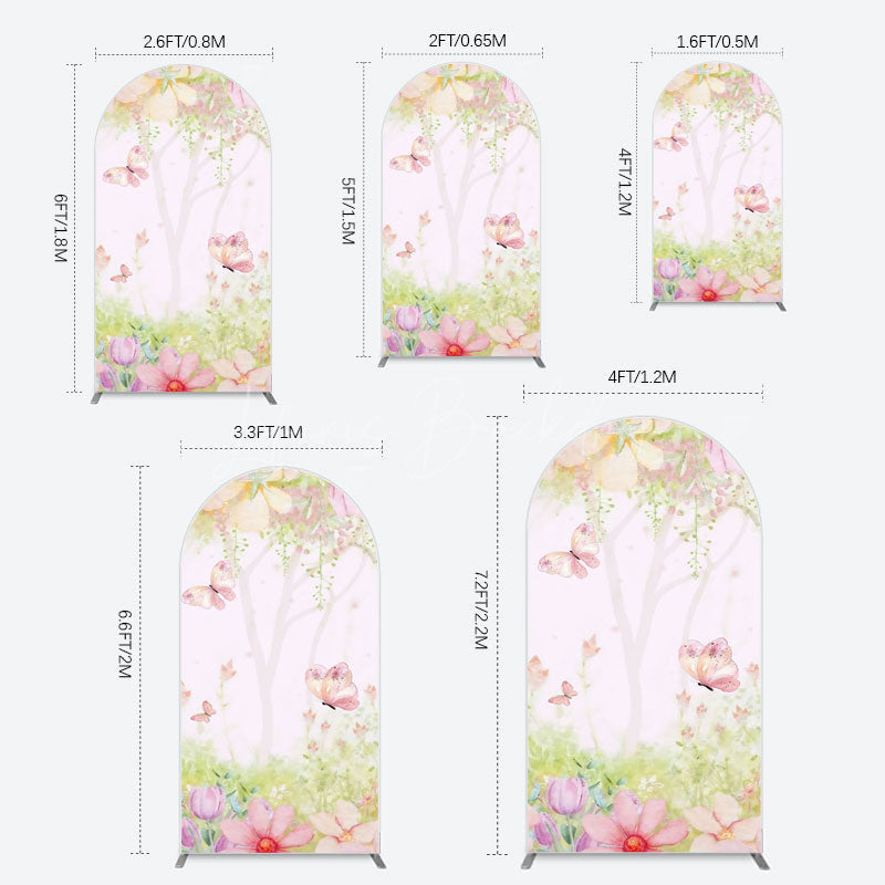 Lofaris Pink Butterfly Spring Cartoon Birthday Arch Backdrop