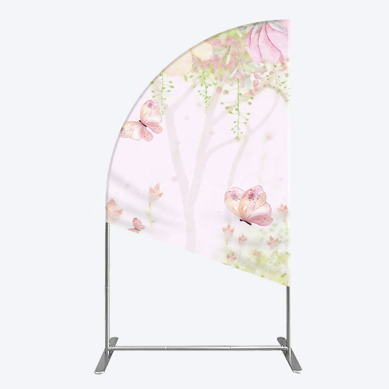 Lofaris Pink Butterfly Spring Cartoon Birthday Half Moon Arch Backdrop