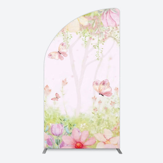Lofaris Pink Butterfly Spring Cartoon Birthday Half Moon Arch Backdrop