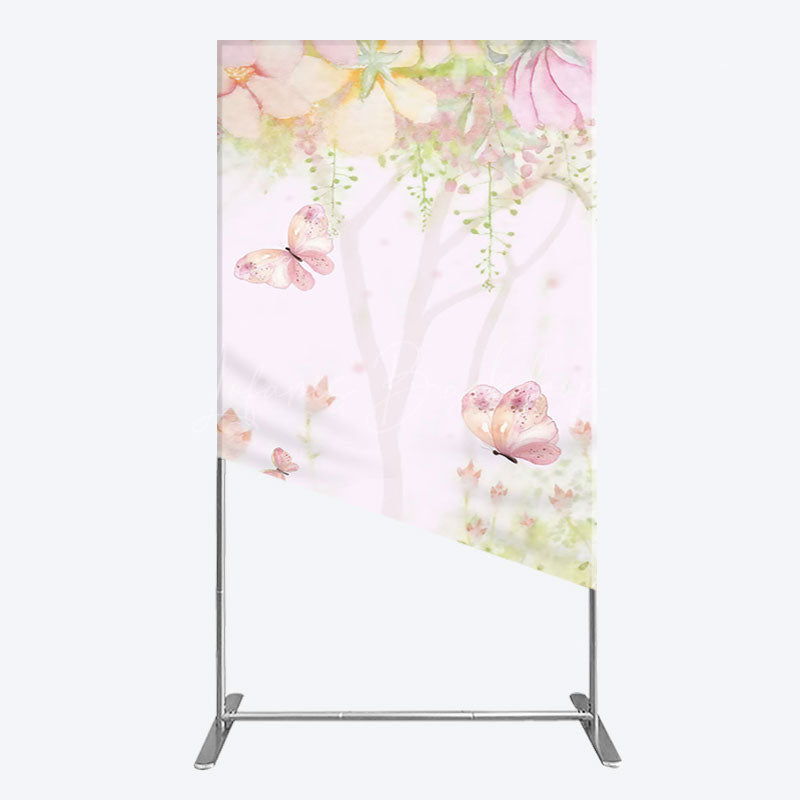 Lofaris Pink Butterfly Spring Cartoon Birthday Rectangle Backdrop