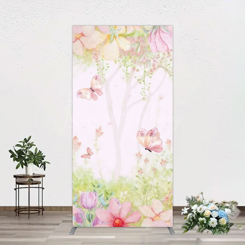 Lofaris Pink Butterfly Spring Cartoon Birthday Rectangle Backdrop
