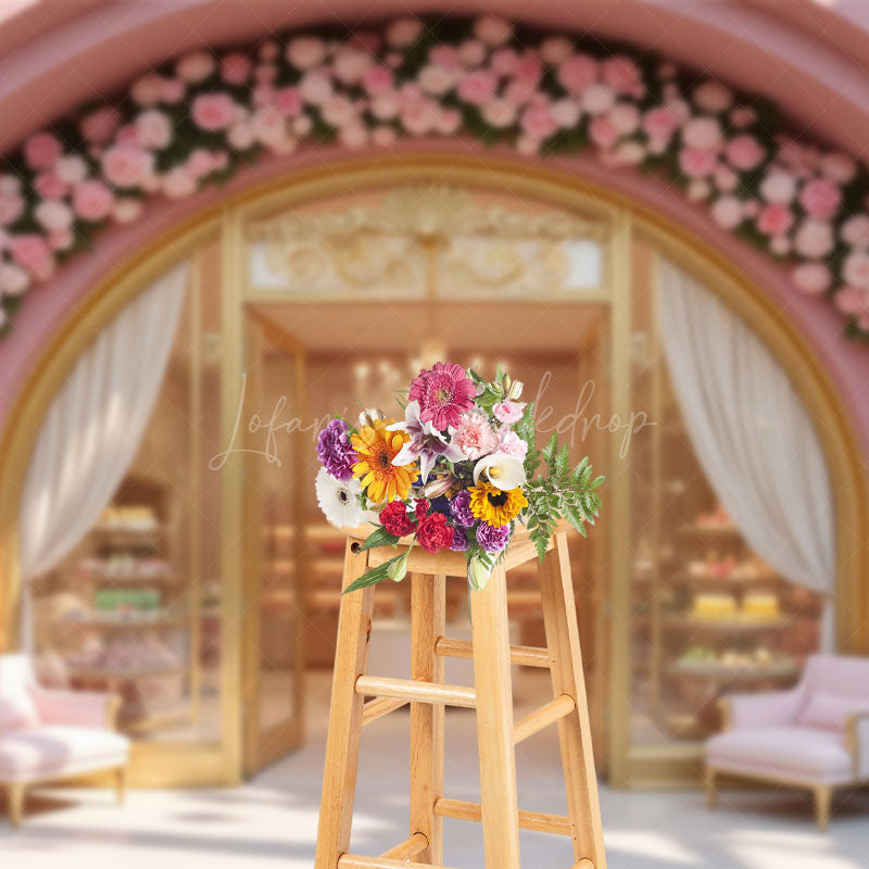 Lofaris Pink Cake Shop Bake Store Floral Photography Backdrop