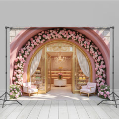 Lofaris Pink Cake Shop Bake Store Floral Photography Backdrop