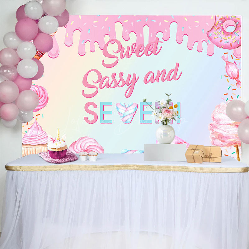 Lofaris Pink Candyland Sweet Sassy And Seven Birthday Backdrop