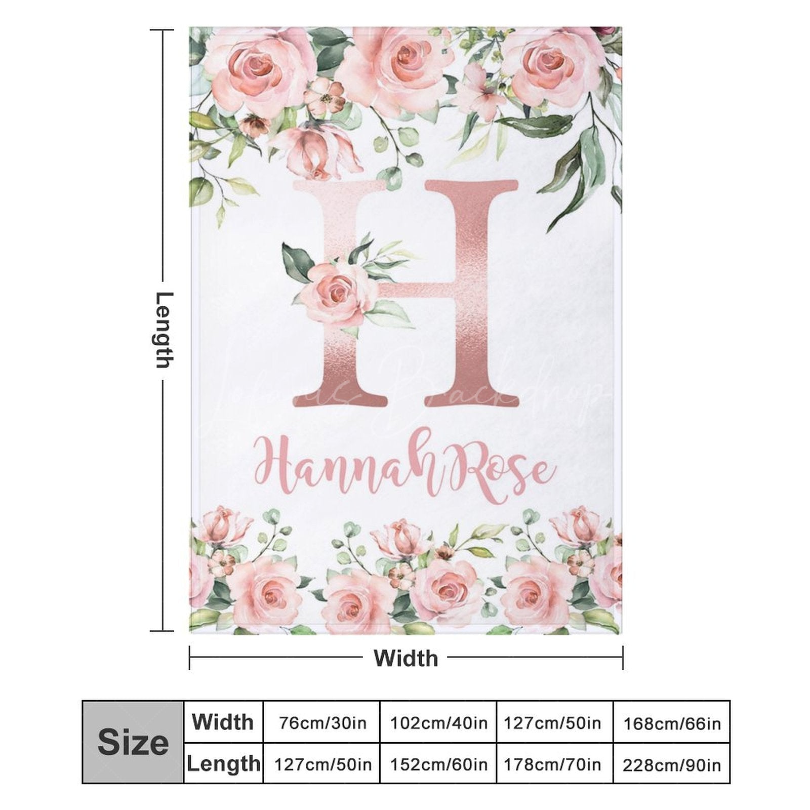 Lofaris Pink Capital Letters Rose Leaves Custom Name Blanket
