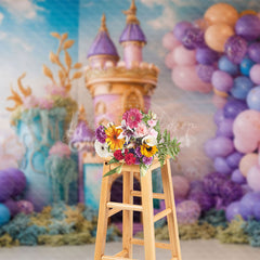 Lofaris Pink Castle Birthday Cake Smash Backdrop For Girl