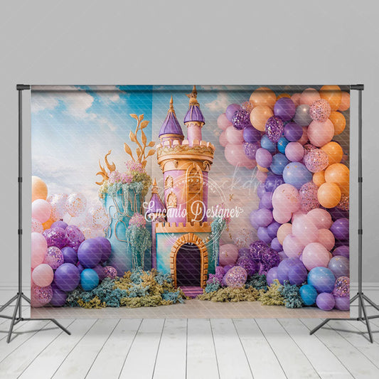 Lofaris Pink Castle Birthday Cake Smash Backdrop For Girl