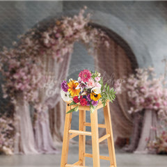 Lofaris Pink Cherry Blossom Arch Photography Backdrop Draped Fabric for Spring Wedding Romantic Photo Background