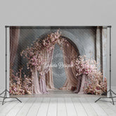 Lofaris Pink Cherry Blossom Arch Photography Backdrop Draped Fabric for Spring Wedding Romantic Photo Background