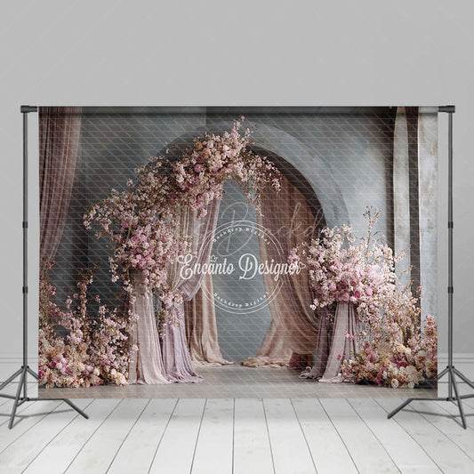 Lofaris Pink Cherry Blossom Arch Photography Backdrop Draped Fabric for Spring Wedding Romantic Photo Background