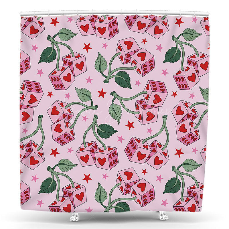 Lofaris Pink Cherry Cube Dice Stars Fruit Shower Curtain