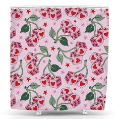 Lofaris Pink Cherry Cube Dice Stars Fruit Shower Curtain