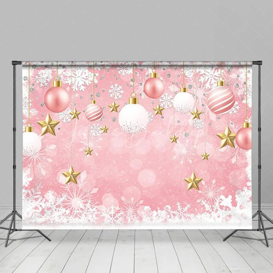 Lofaris Pink Christmas Backdrop Hanging Ornaments Snowflake Background for Girl Winter Xmas Holiday Party Decoration Banner