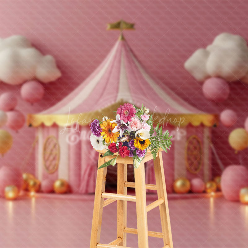 Lofaris Pink Circus Tent Birthday Cake Smash Backdrop For Girl