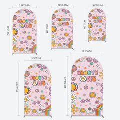 Lofaris Pink Color Floral Groovy One Birthday Arch Backdrop